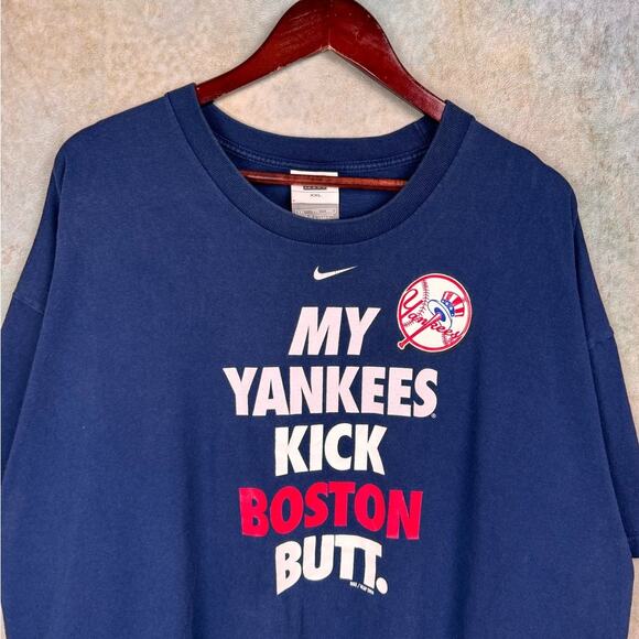 VTG Y2K Nike New York Yankees T Shirt Sz XXL Blue MLB Baseball Boston Butt 2006 - Picture 5 of 10